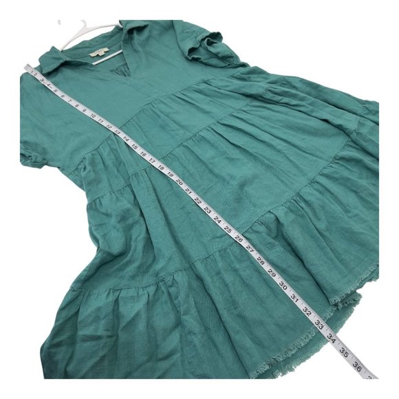 Umgee Womens Green Tiered Linen Blend Short Sleeve Tunic Dress Size M - Picture 6 of 10